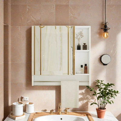 21'' X 22'' Wall Mounted Bathroom Storage Cabinet Over The Toilet Storage Cabinet With Mirror And Towel Rack