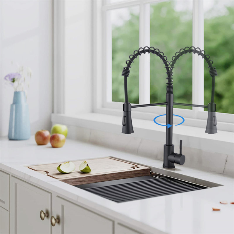 Commercial Kitchen Sink Faucet With Deck Plate, Matte Black