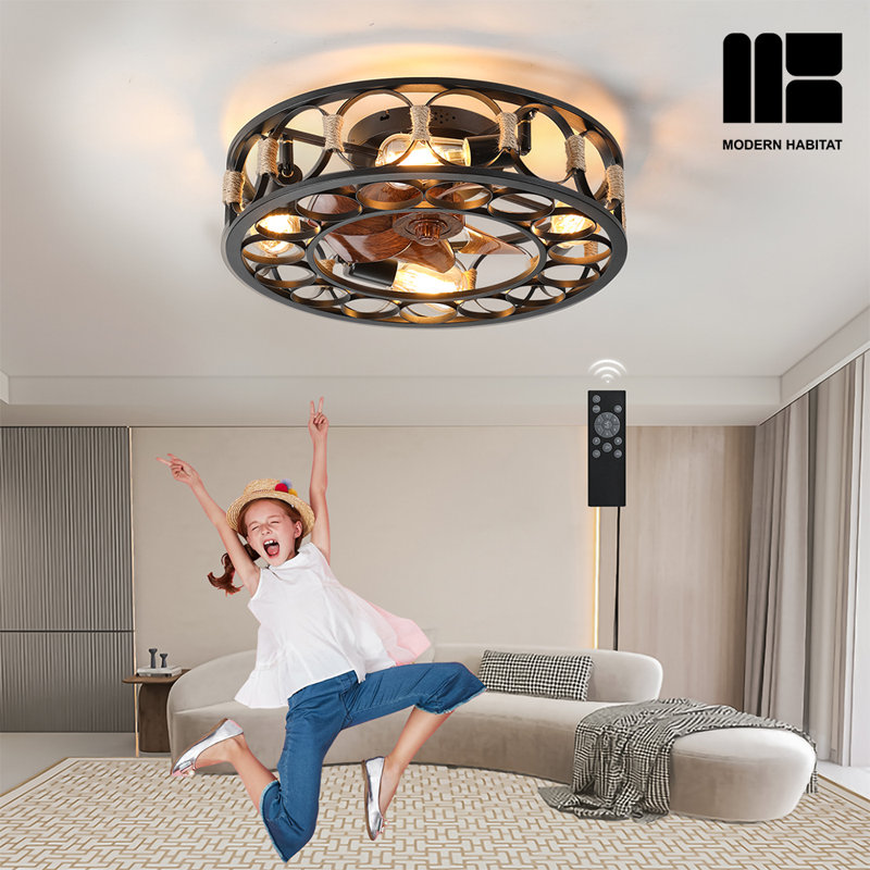 19.7'' Ceiling Fan with Light Kit, Beige