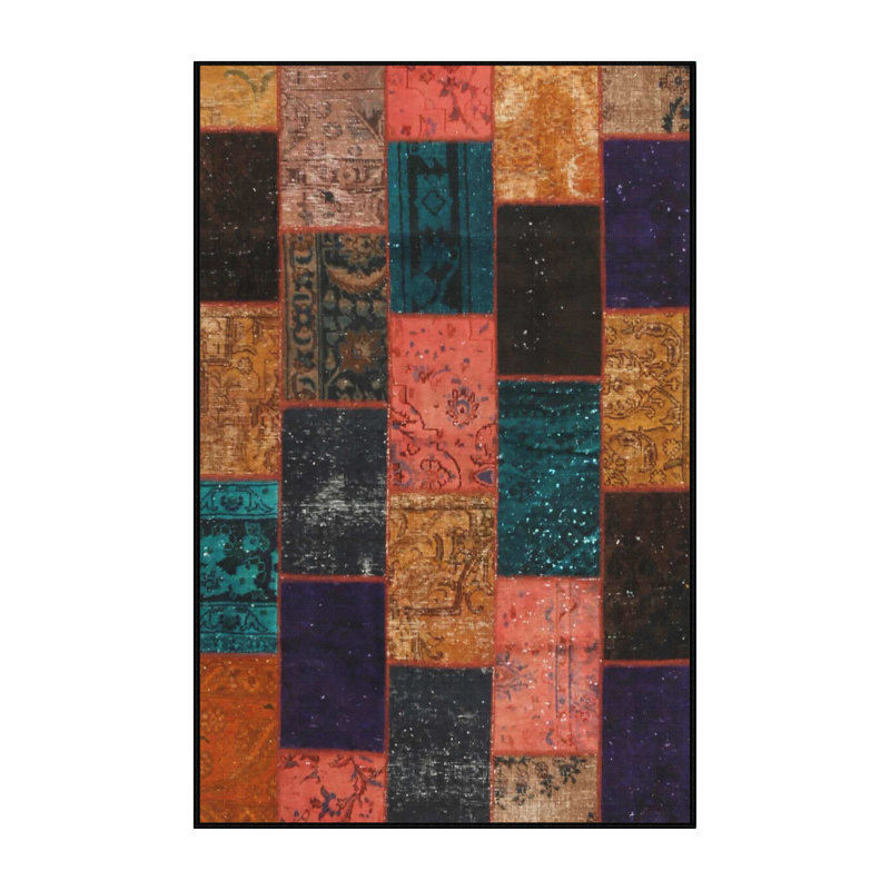 Tapis de zone rouge/noir/brun contemporain, Rectangle 3 pi x 5 pi