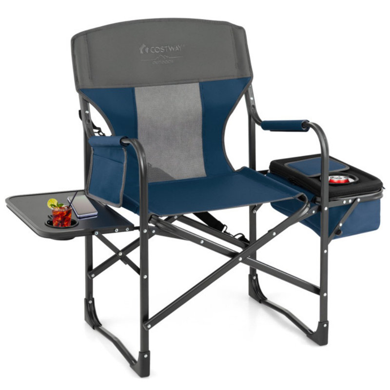 Chaise de réalisateur de camping pliante avec glacière et table d'appoint