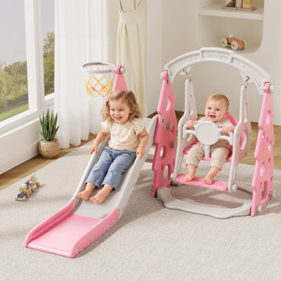 Ensemble de glissade et de balançoire pour enfants 4 en 1, glissade pour tout-petit avec panier de basket et balançoire