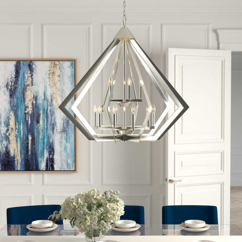 Lustre géométrique en métal 15 lumières Buckeys, Nickel brossé