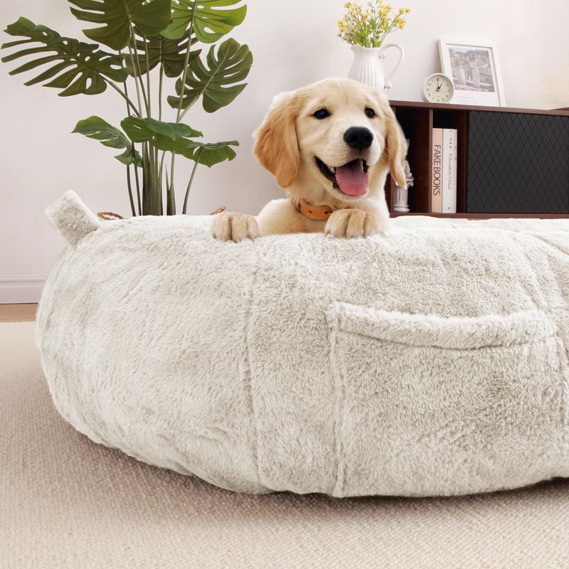 Grand lit pour chien de taille humaine lavable avec housse amovible, Beige, 14" H x 36" W x 62" D