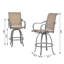 Ensemble de salle à manger 3 pièces à hauteur de bar en métal avec chaises en toile brun textilène et plateau en verre-1806134690