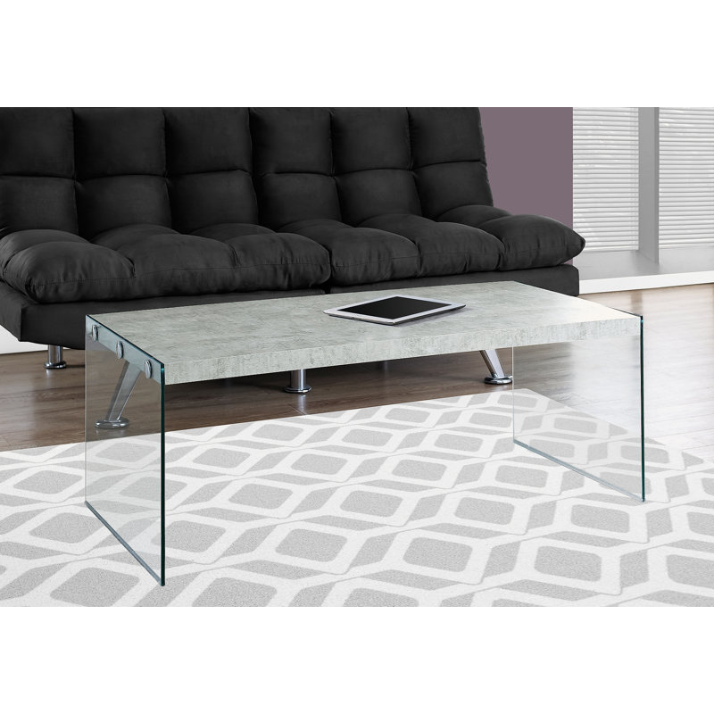 Table basse, accent, cocktail, rectangulaire, salon, L 44 po, stratifié, verre trempé transparent, contemporain, moderne