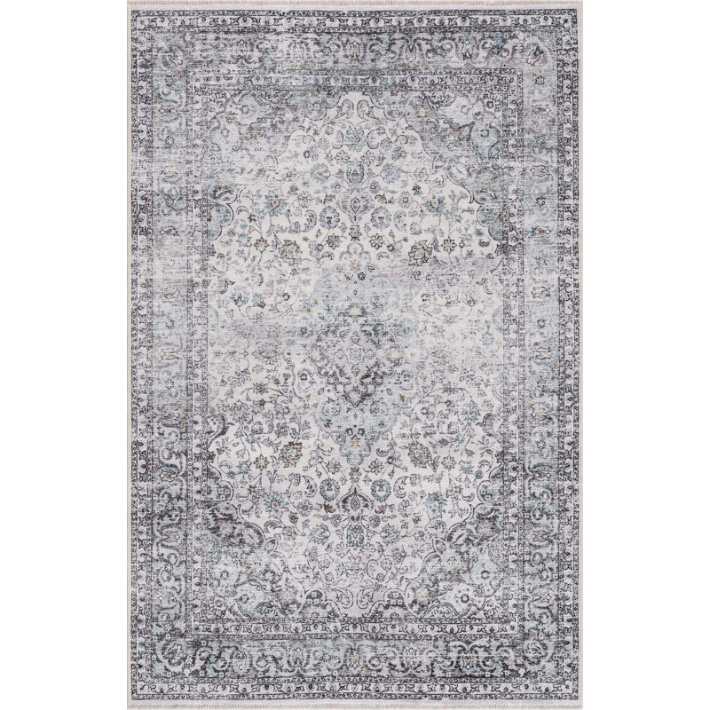 Selway Machine Washable Boho Oriental Blue Area Rug, Rectangle 6' 7" x 9'