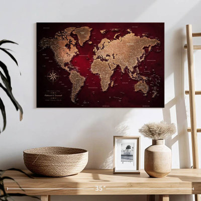 Carte du monde personnalisée punaise marron