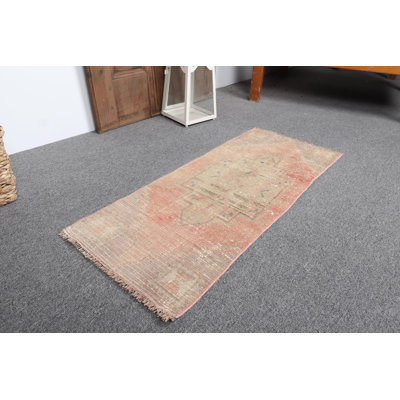 Vintage Soft Pastel Small Turkish Anatolian Runner Rug Handwoven with Wool for Hallways and Entries