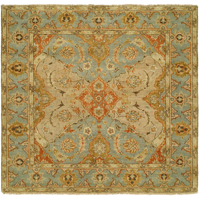 Oriental Hand Knotted Wool Beige, Blue and Rust Area Rug