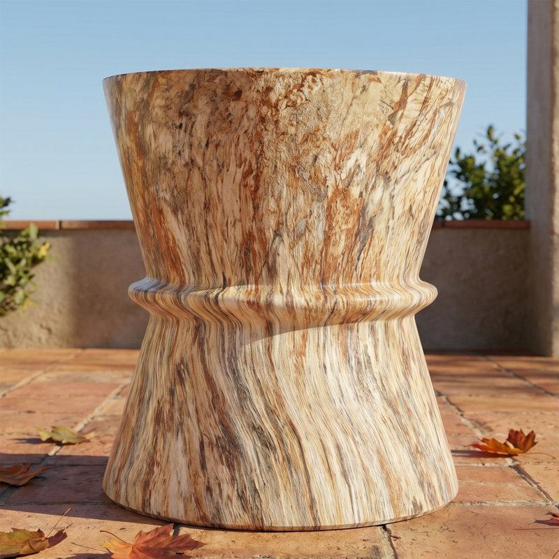 Table d'appoint d'extérieur en forme de sablier, table d'appoint en béton léger MGO, tabouret de jardin moderne pour terrasse