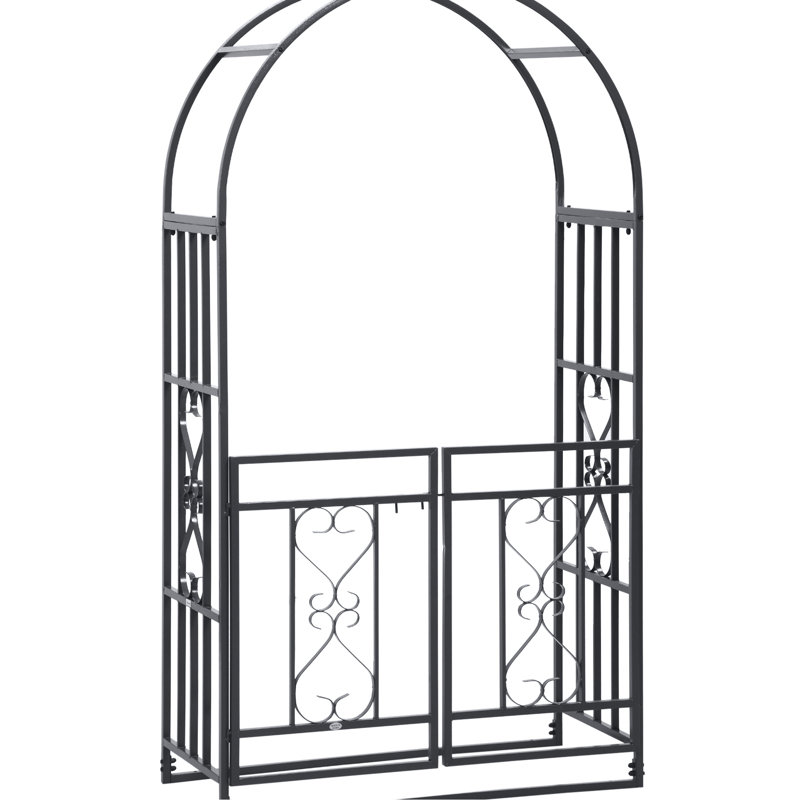 Portail en métal de 206 cm avec système de verrouillage, motifs cœurs pour fêtes et mariages, gris jardin