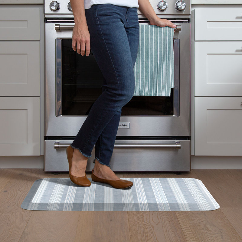 Anti-Fatigue Kitchen Comfort Mat, Sandstone Linen Stripes Pattern in Blue, Blue, 20" x 32"