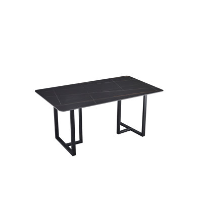 Carbon Steel Dining Table With Lauren Black Gold Stone Surface - Supports Up To 71 Kg