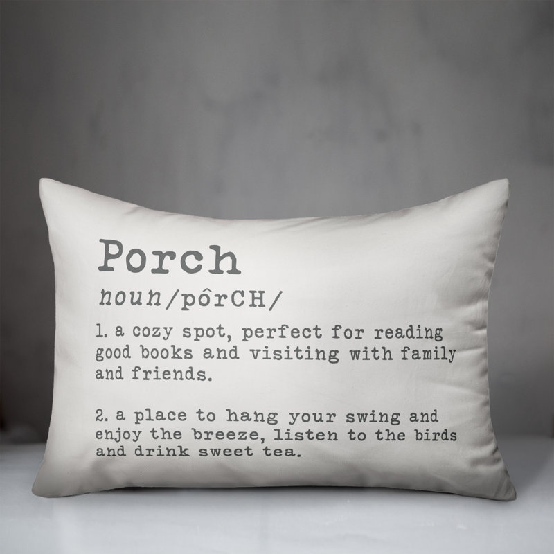 Textual Outdoor Throw Pillow, White/Gray
