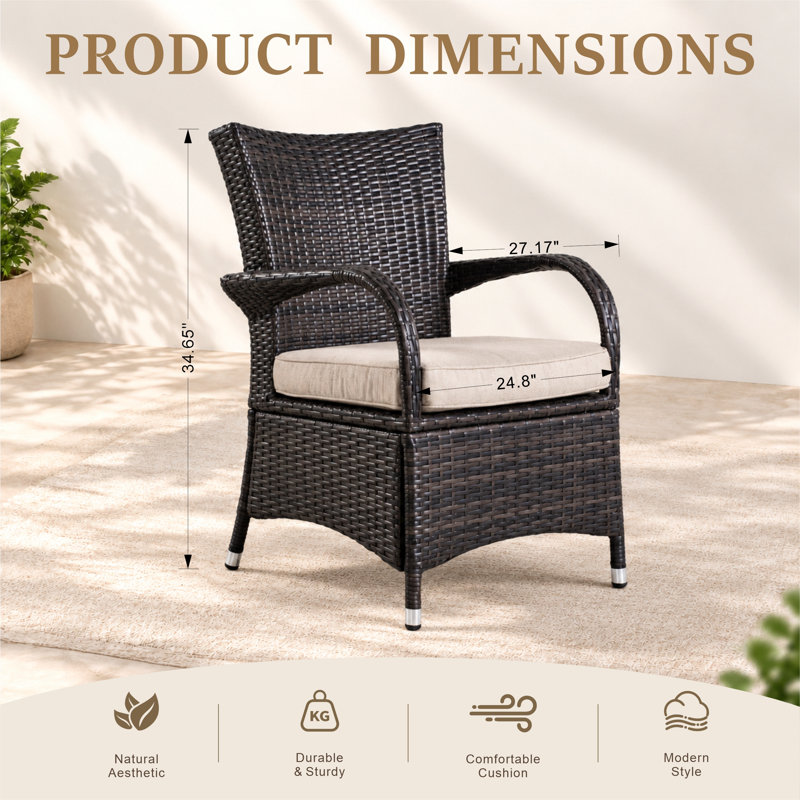 Metal Outdoor Dining Armchair with Cushions
