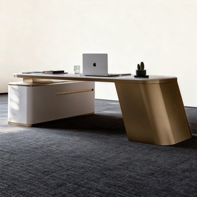 Picture color L-Shaped Sintered Stone Executive Desk with drawers desk