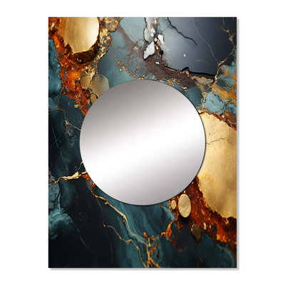 Mikes Gold and Green Serene abstract marble dream IV - Marble Decorative Wall Mirror, Gold Large Mirror, Printed Metal Art