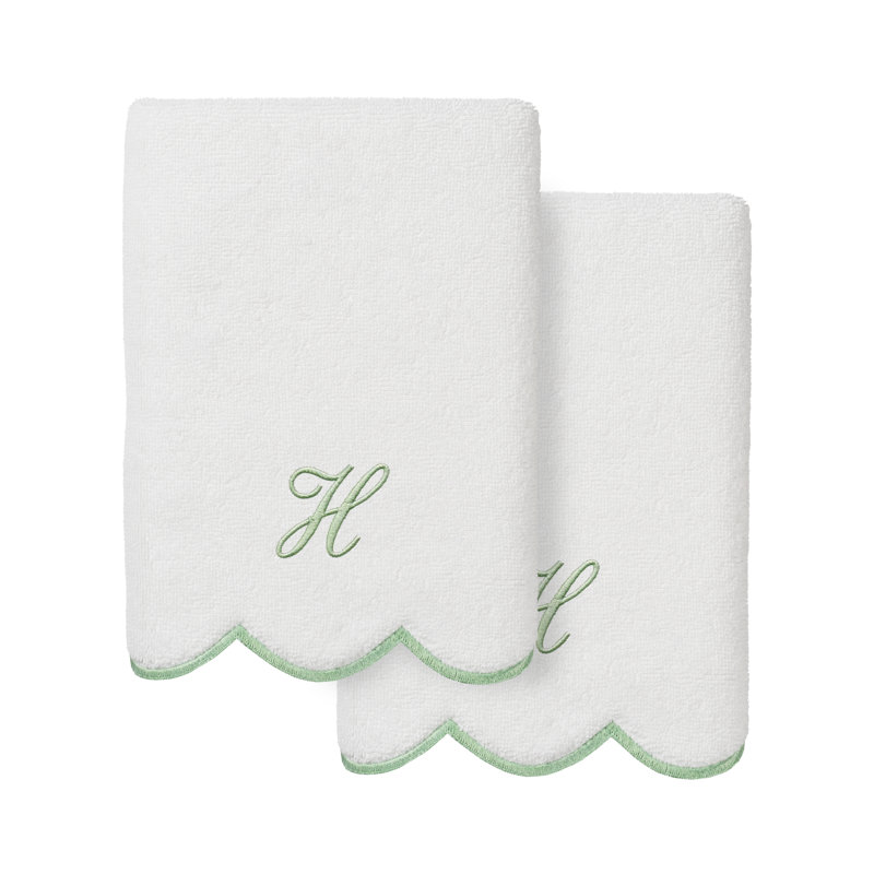  Ensemble de serviettes 100% coton turque ADORNIA, Ensemble de 2 essuie-mains, H, Blanc/vert