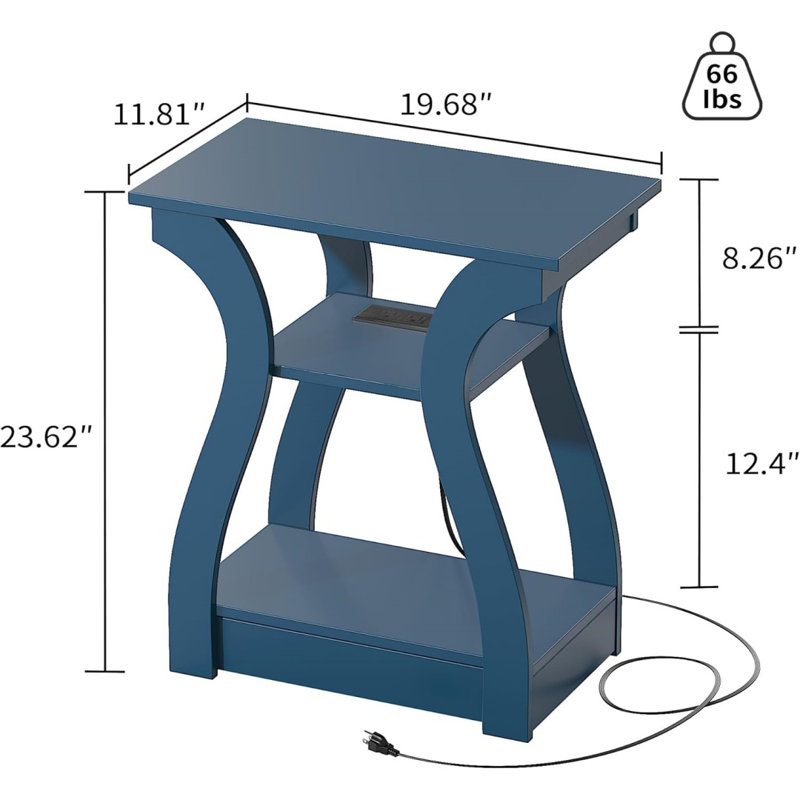 End Tables Living Room, End Table End Table With Charging Station And USB,Navy Blue Side Table, Nightstand For Bedroom,3 Tier End Table With Storage Shelf For Living Room