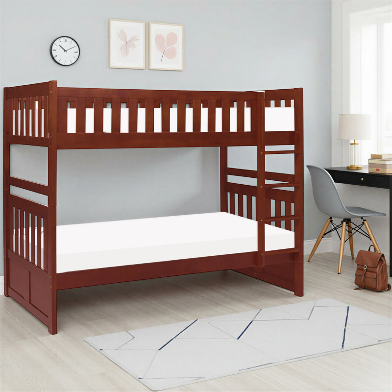 Willard Transitional Wood Twin over Twin Bunk Bed with 6" Memory Foam Mattress, Protective Guard Rails, Integrated Ladder & Reinforced Support Slats
