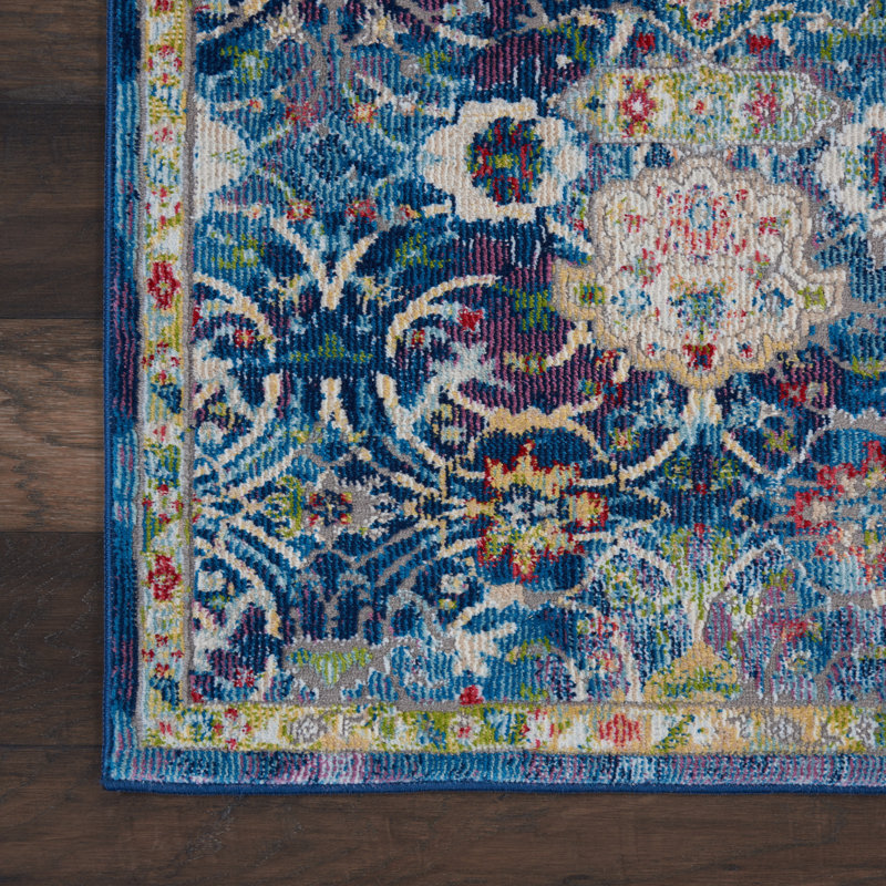 Tapis bleu d'inspiration persane Raymond, Tapis de couloir 2 pi x 6 pi