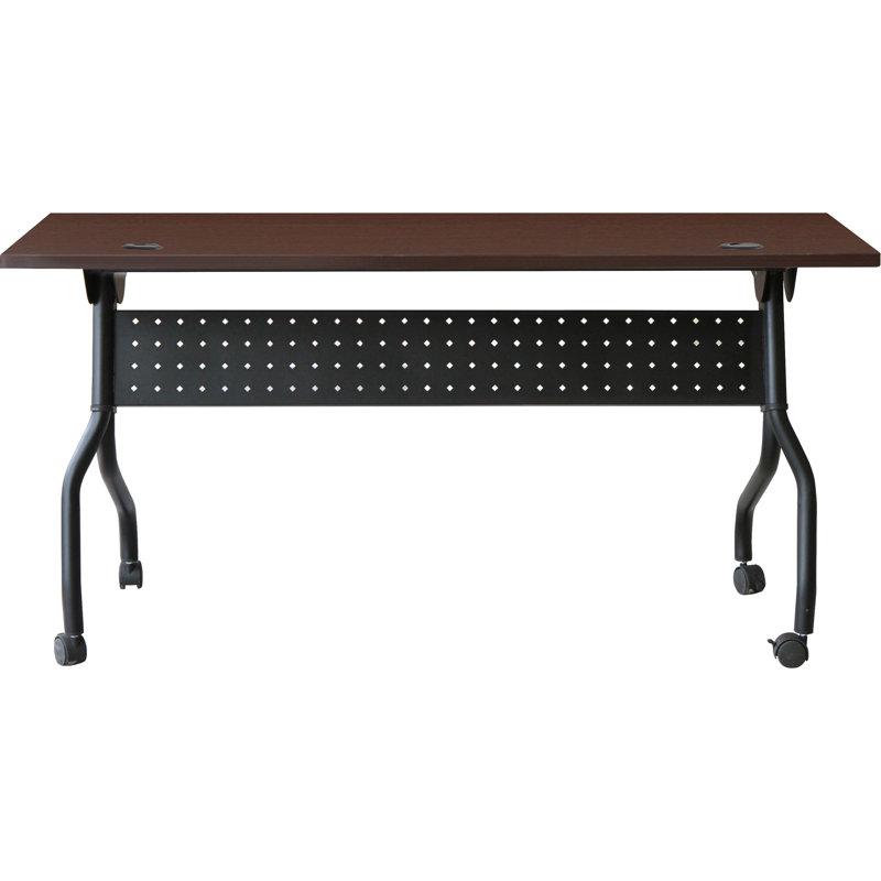 Rectangle Flip Top 23.63'' L Training Table with Casters and Modesty Panel and Cable Management, Black, Mahogany