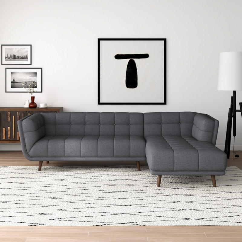 Cropsey Right Sectional Fabric Sofa, Gray Linen