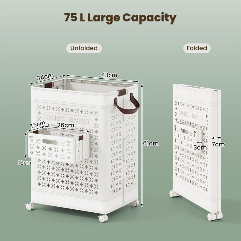 Plastic Rolling Laundry Basket with Handles