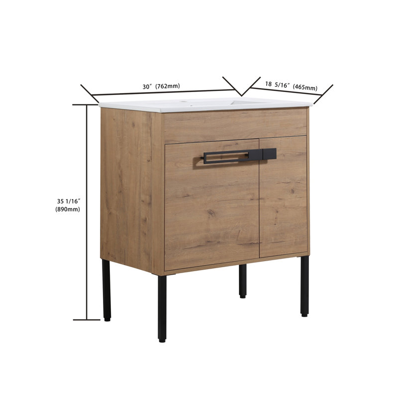 Meuble-lavabo 30 po avec lavabo, Imitation chêne