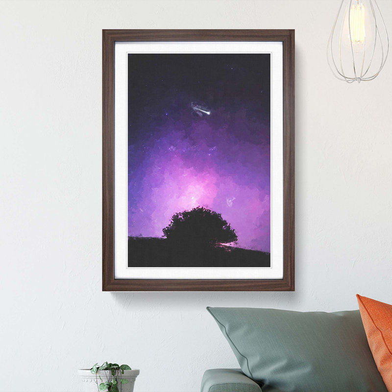 Shooting Star Above the Tree in Abstract - Picture Frame Graphic Art Print, 76cm H x 50cm W x 2cm D, Walnut