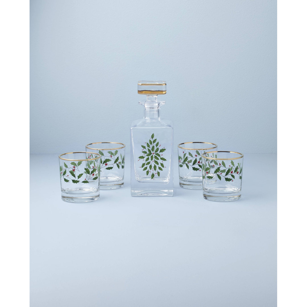 Holiday 5-Piece Decanter & Whiskey Glass Set Lenox