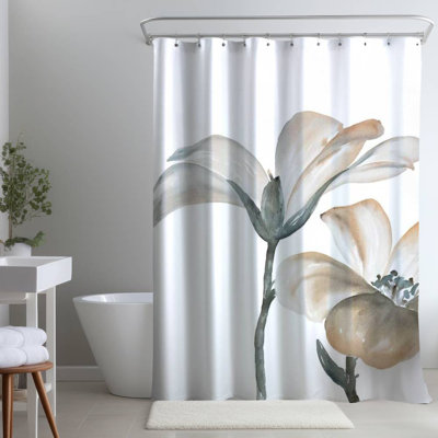 Floral – Polyester Shower Curtain, Dye Sublimation Print, 71" W × 74" L