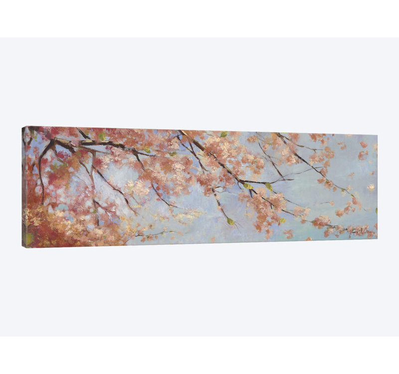 « osaka fleurs ii » par asia jensen, reproduction d’impression sur toile tendue, H 20 po x l 60 po x P 1,5 po, Toile tendue