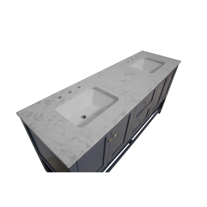 Binne 72'' Double Bathroom Vanity with Top, Marine Gray, Engineered Carrara