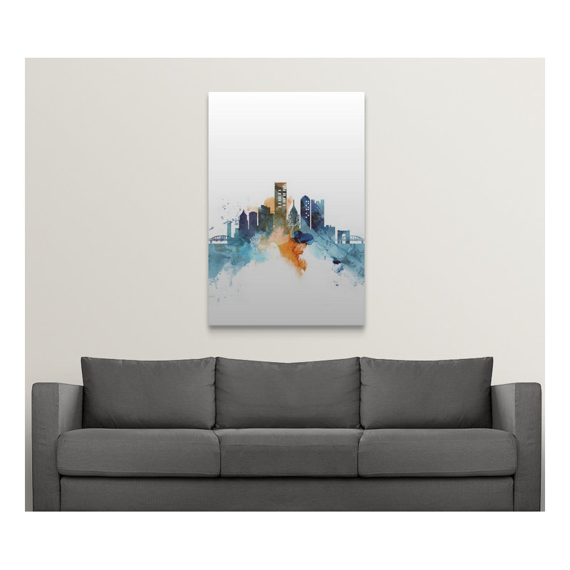 « pittsburgh aquarelle cityscape », impression, H 48 po x l 32 po x P 1,5 po, Toile