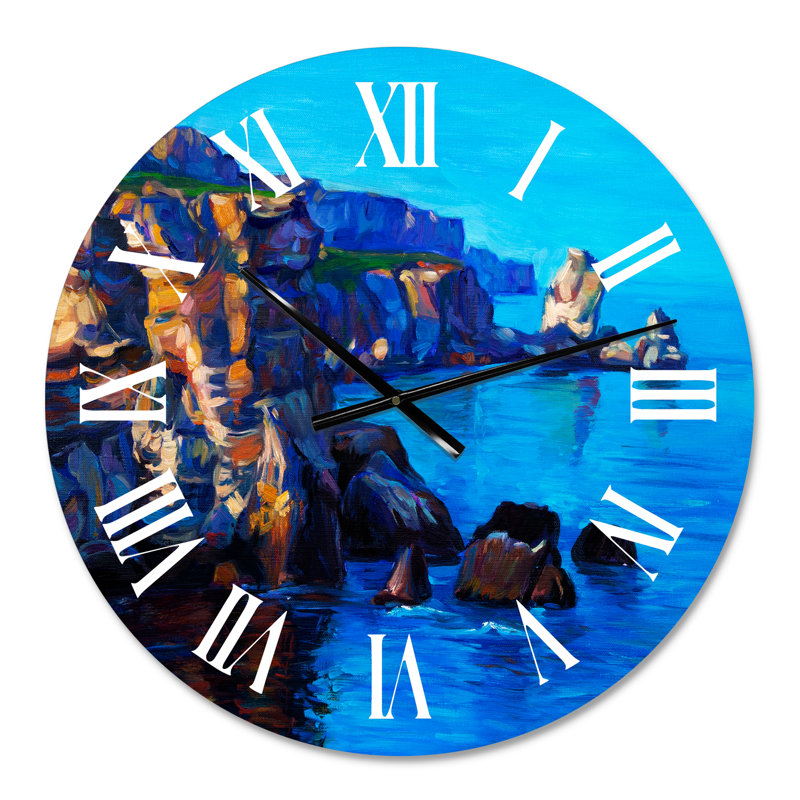Cliff by the Ocean In The Evening Glow - Horloge murale nautique et côtière, Petit