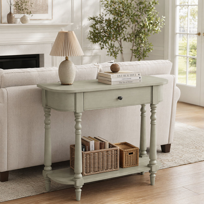 Console d'entrée classique avec pieds fuselés et espace de rangement Classic, Bois gris