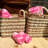 White And Beige Striped Wicker Baskets