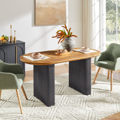 63" Fluted Oval Dining Table Double Pedestal Kitchen Table For 6 With Thickened Edge, Luxury Table For Dining Room/Kitchen