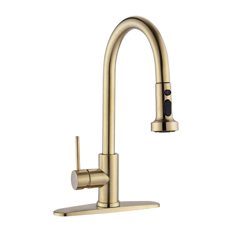 Stainless Steel Pull Down Kitchen Faucet with Soap Dispenser Brushed Gold, Brushed Gold