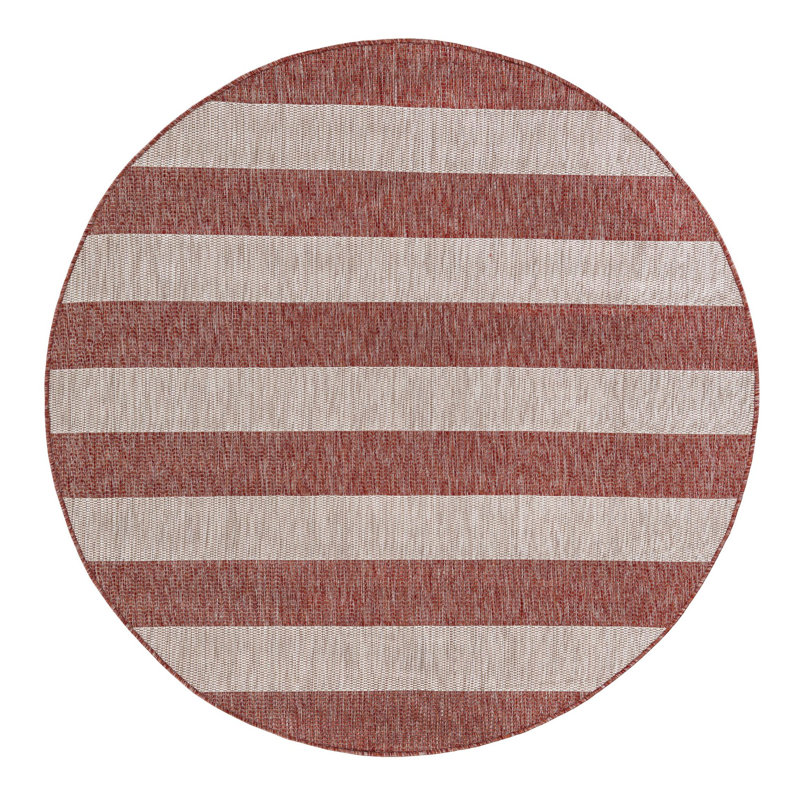 Simkins Striped Red/Gray Indoor / Outdoor Area Rug, Round 6'1"
