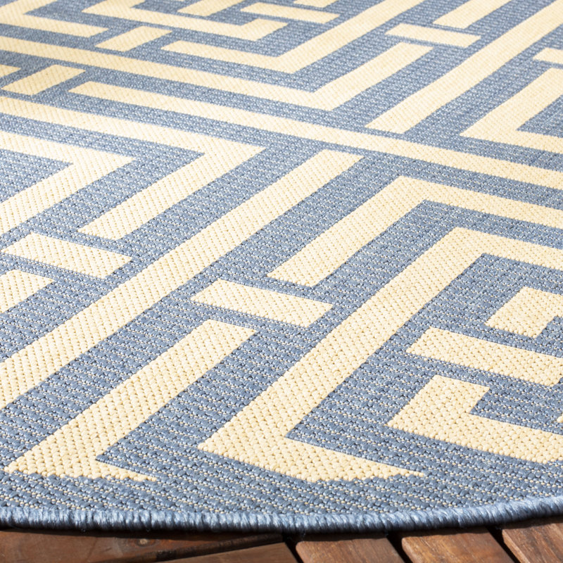 Tapis intérieur / extérieur bleu / os Arneshia, Rond 5 pi 3 po