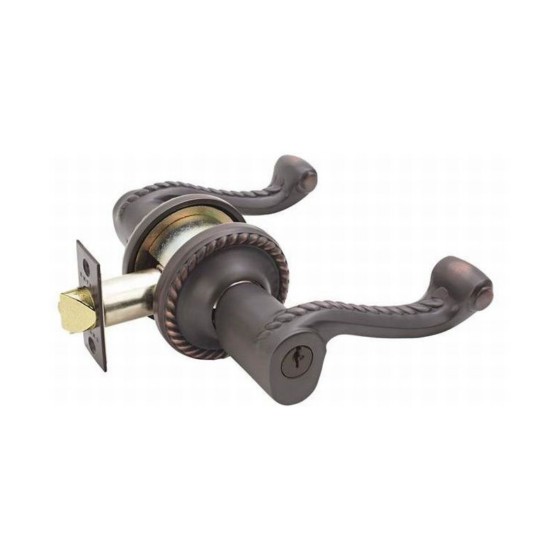 Wave/Drop Keyed (Entry) Door Lever with Round Rosette, Oil Rubbed Bronze, Right