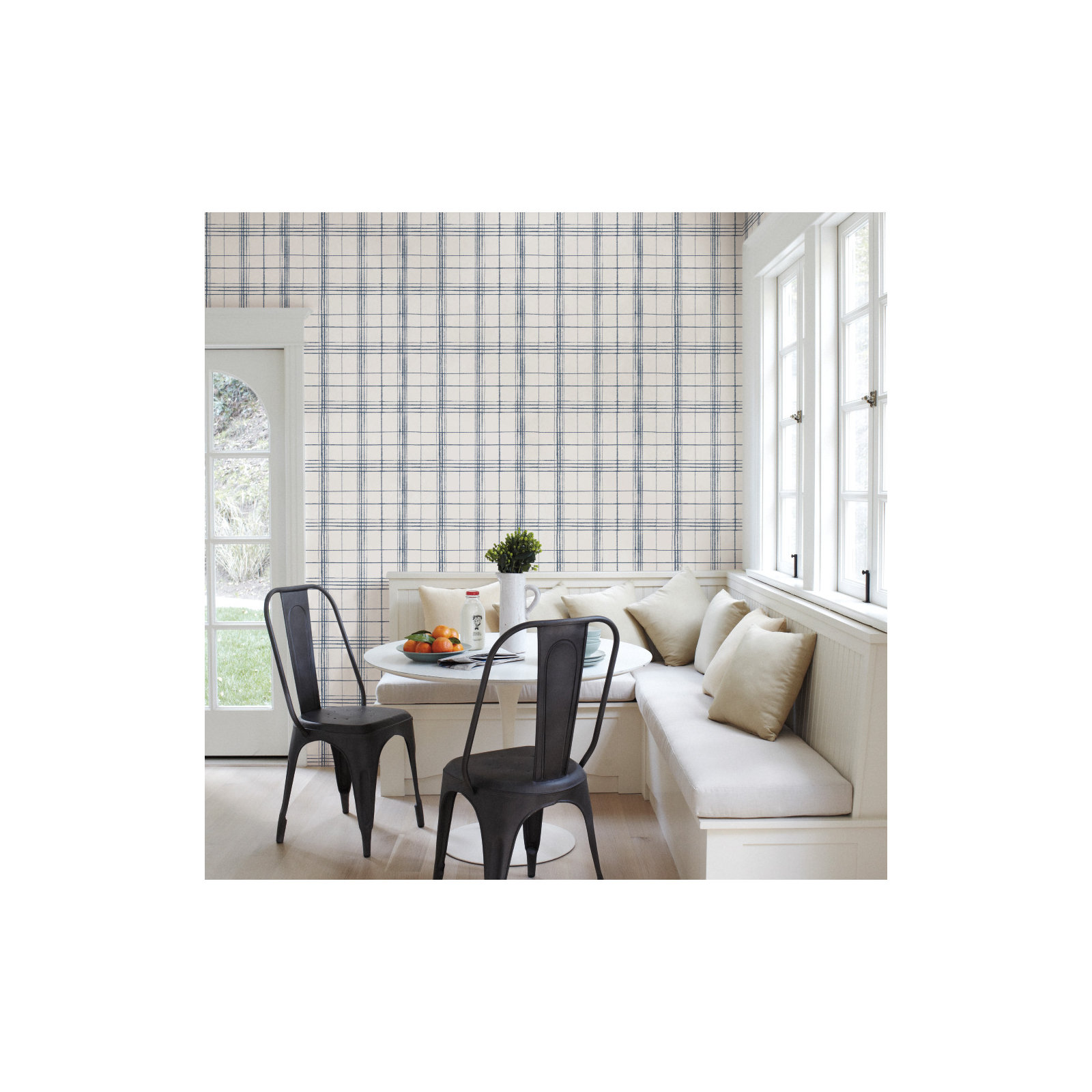 Ashling Plaid Wallpaper, Navy/White