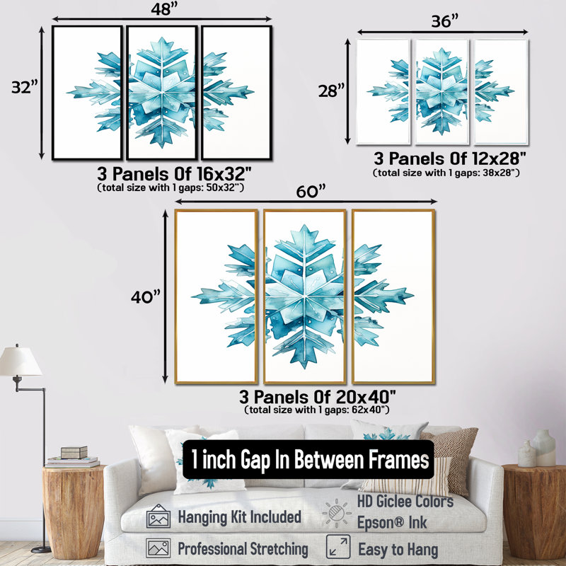 Ensemble de salon de Noël flocon de neige rose II - Botanicals, Cadre flottant doré, H 40 po x l 60 po x P 1 po