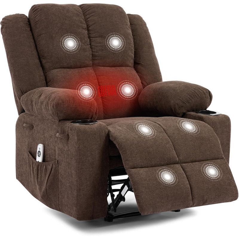 Fauteuil inclinable manuel, fauteuil inclinable en tissu rembourré avec poches latérales et structure en acier, 300 lb, Brun