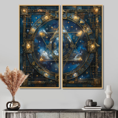 Mystic Merkaba Blue Seal - Gold Modern Canvas Wall Art