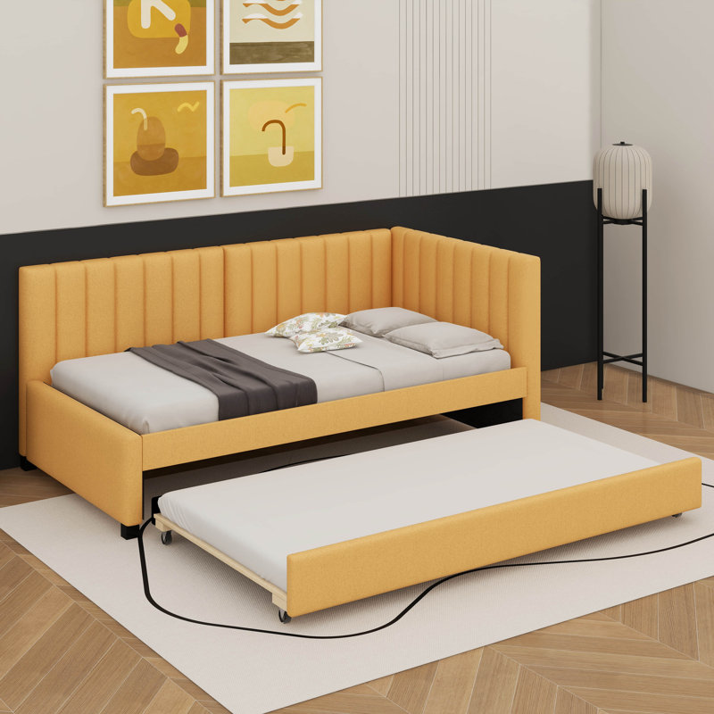 Lit de jour simple rembourré avec couchette, Jaune