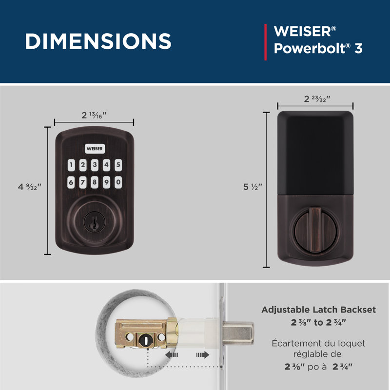 Powerbolt 3 Keyless Entry Door Lock Electronic Deadbolt, Venetian Bronze